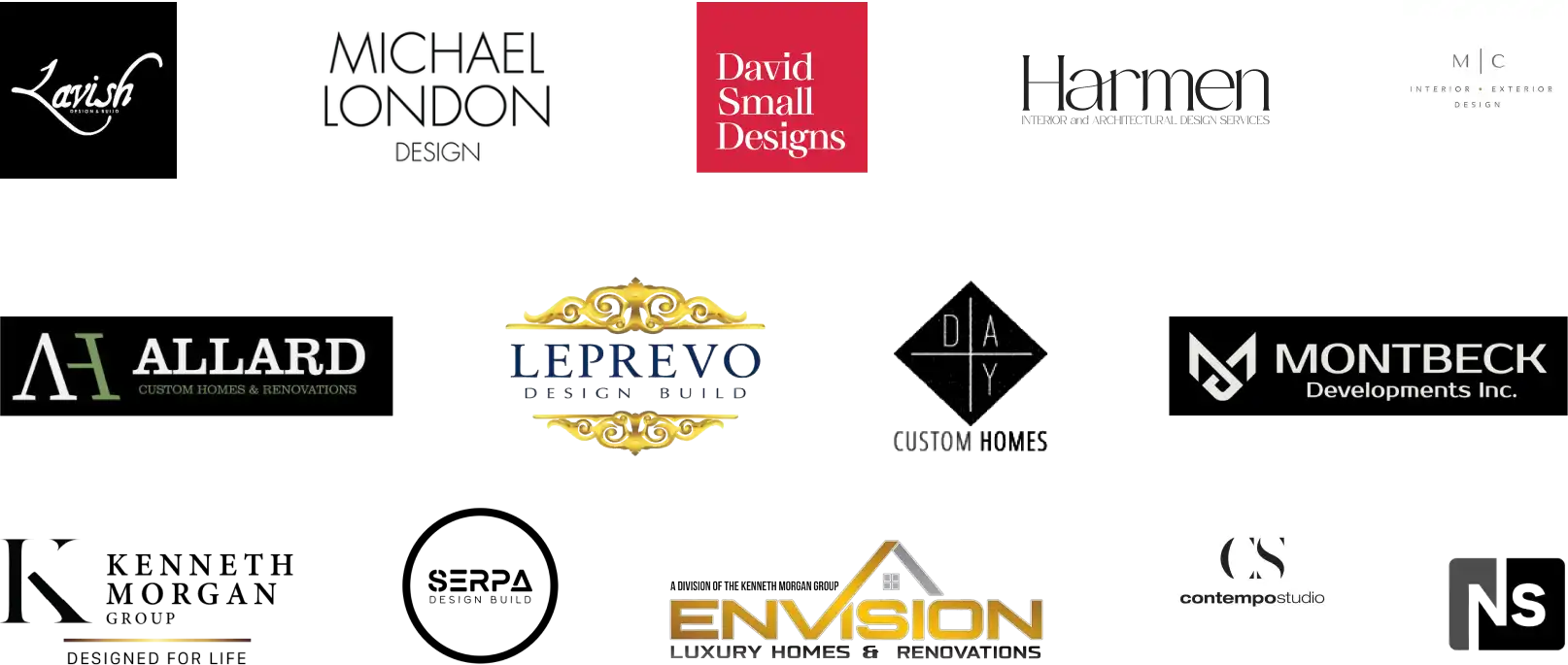 Partner Logos - Builders and Designers we work with